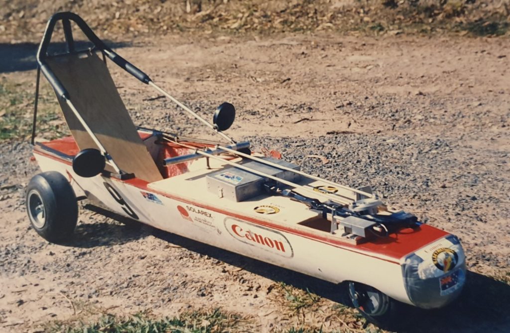 !988 "The Dart" Electrathon vehicle features wheel motor.